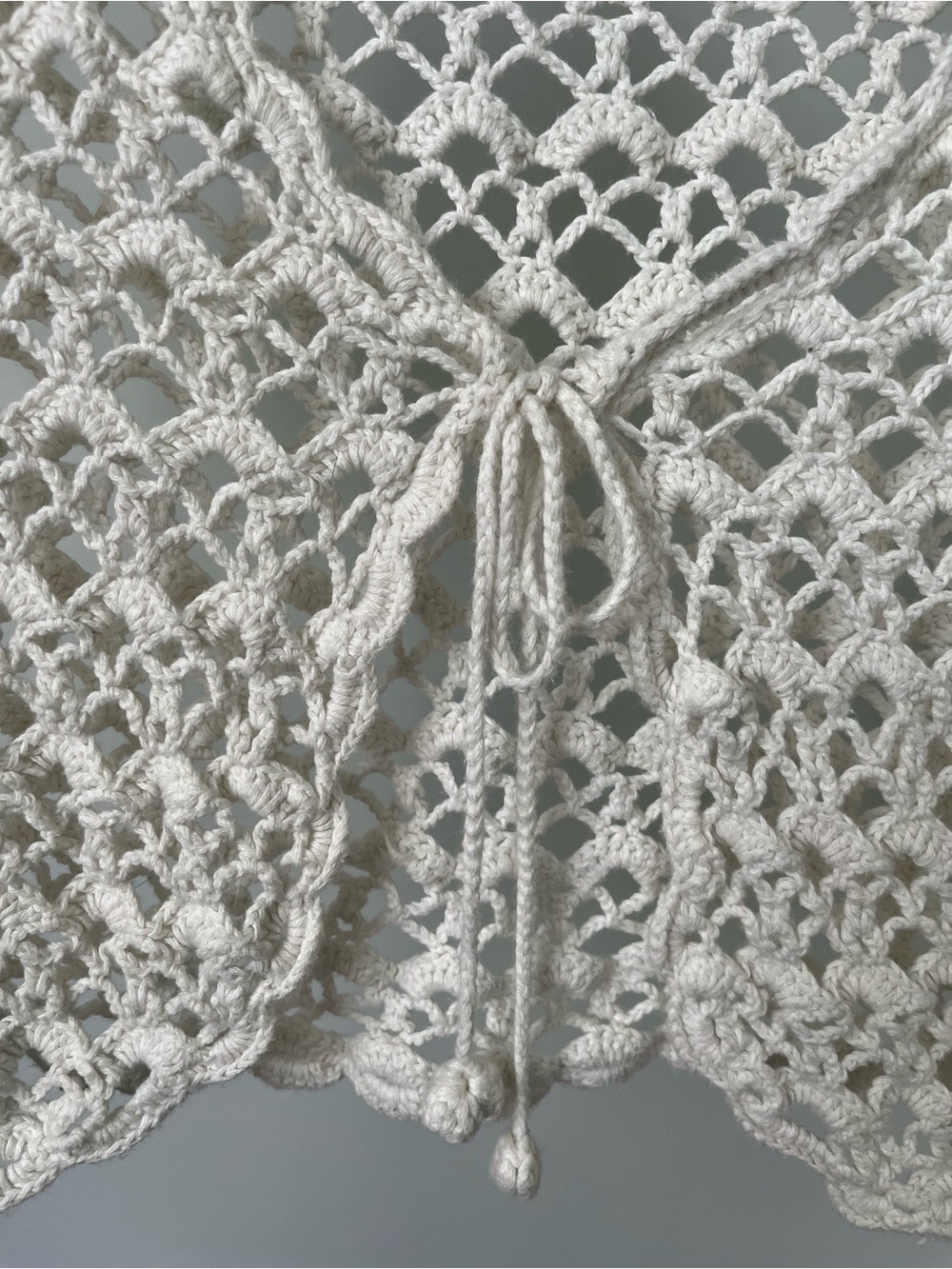 Y2K Whimsical Handmade Crochet Tie-Front Short Sleeve Cardigan - Picture 7 of 13